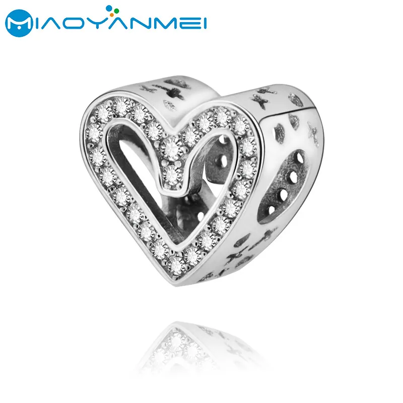 

2020 New Valentine's 925 Sterling Silver Beads Sparkling Freehand Heart Charm fit Original Pandora Bracelets Women DIY Jewelry