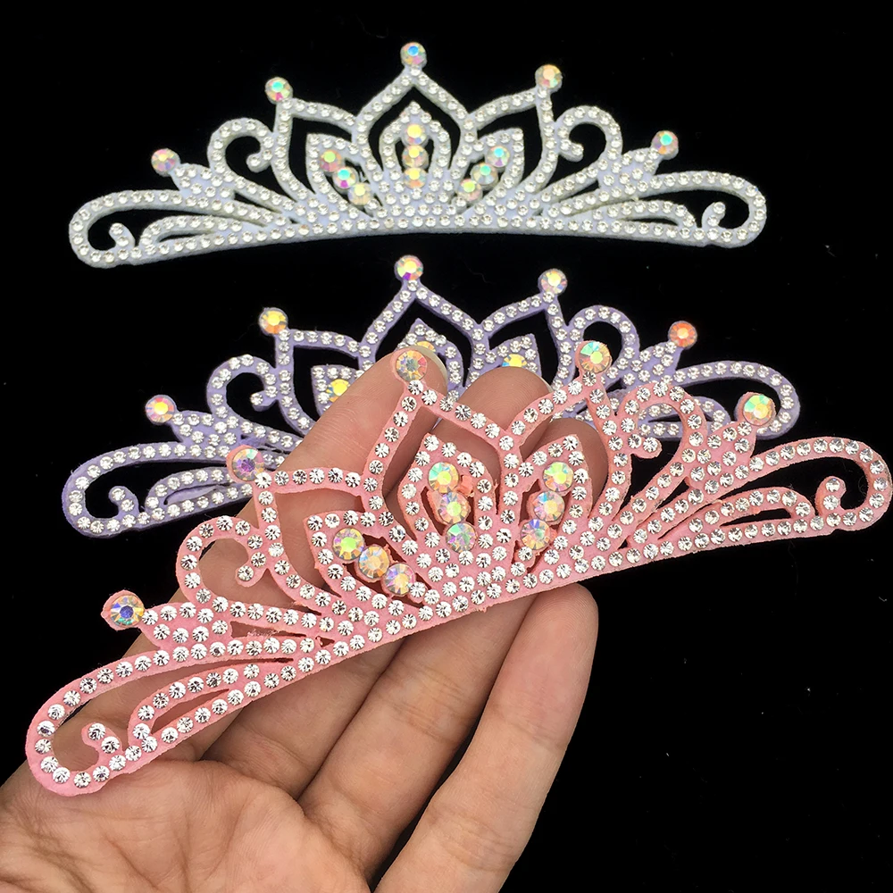10pcs 3Color Princess Rhinestone White Crown Applique for Craft Wedding Clothing Decor Patch DIY Headwear Hair Clip Accessories | Дом и сад