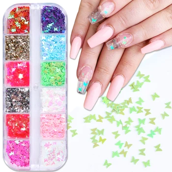 

12 Grid/Set 3D Butterfly Nail Art Holographic Sequins Glitter Sparkly Flakes Foil Paillette DIY Nail Art Decoration Slice LY1622