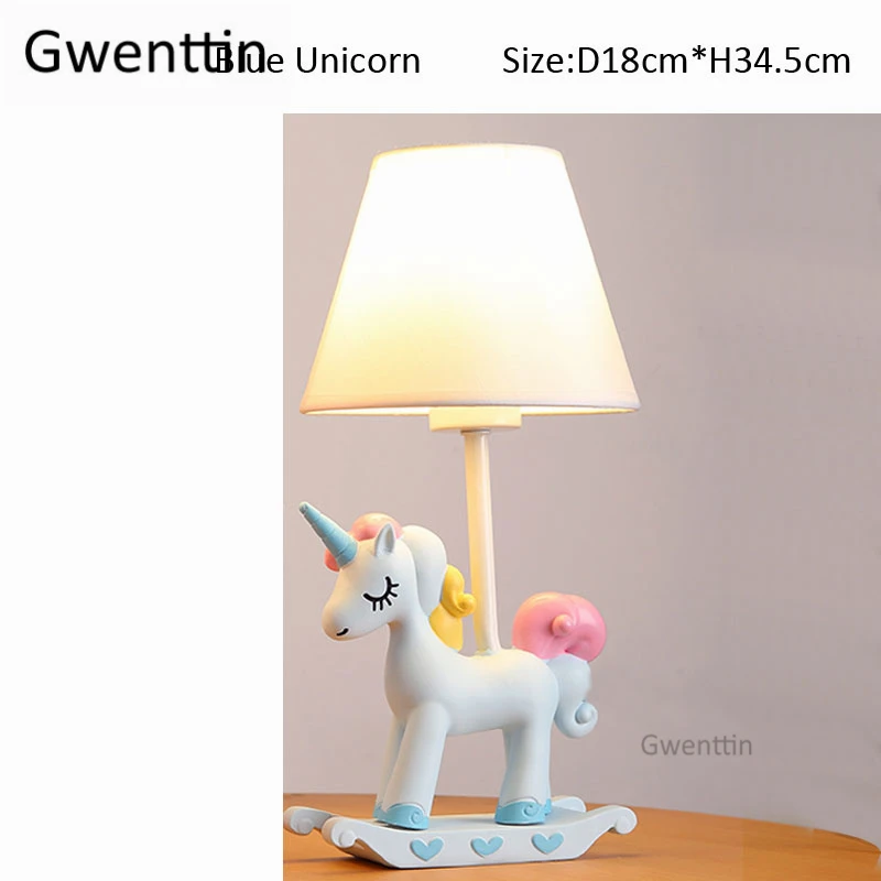 Blue Unicorn Современные Мультяшные настольные лампы с единорогом, лампа с животными, Светодиодный настольный светильник, Светильники для детской комнаты, Детская прикроватная лампа для спальни - Цвет абажура: Blue Unicorn