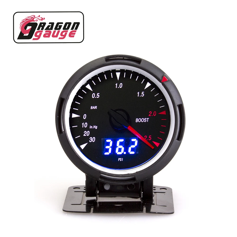 「dragon」 60mm Booster Gauge Turbine Meter Psi/bar Digital Pointer Dual