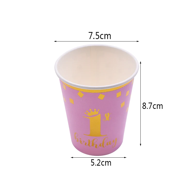 Первый с днем рождения одноразовый набор посуды розовый синий тарелка соломинки салфетки чашка для детского душа 1 год День Рождения Декор - Цвет: 8pcs cup pink