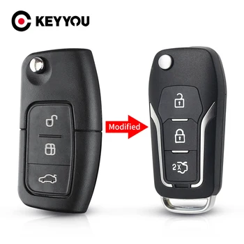 KEYYOU custodia a conchiglia per chiave a distanza per auto pieghevole a 3 pulsanti modificata per Ford Focus 2 3 mondeo Fiesta C Max S Max Galaxy Mondeo Key