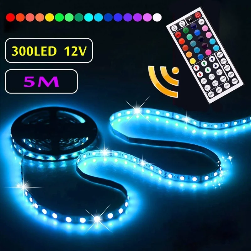 buy 5M RGB 3528 300 Led SMD Flexible Light Strip Lamp+44 Key IR Remote Controller 12V Adapter Party DIY Decor
