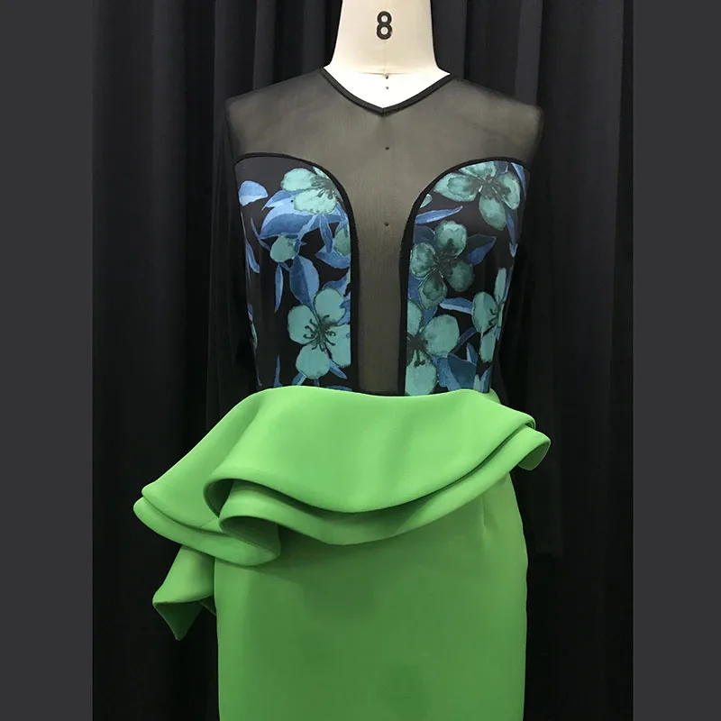 Сексуальное зеленое женское платье Русалка сетка оборки Высокая талия африканские длинные макси платья халат элегантные вечерние трубы Vestiods