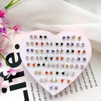 

Brinco Earings Pendientes True Zircon E2234 Paragraphs Color Preserving Temperament 36 For Box Mix Joker Allergy Stud Earrings