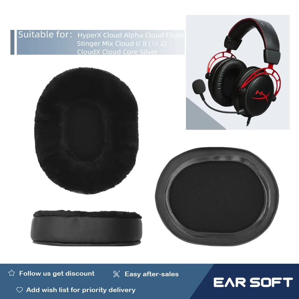 Hyperx Ear Pads Core Earcups Linkidea Coussinets De Rechange Pour Casque HyperX Cloud Stinger/Flight/X/II/III/Alpha/Core/Mix (Velour/Noir Rouge Casque Hyperx Cloud 2 Brainwavz Audio