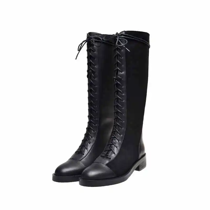 Bottes femme/сапоги для верховой езды женская новая зимняя теплая обувь сапоги в стиле панк из натуральной кожи на шнуровке ботфорты