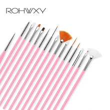 ROHWXY 15/12/8pcs Nail Art UV Gel Brush Set Pen UV Gel Nail Art Builder Flat Crystal Painting Drawing Carving Pen Manicure Tool