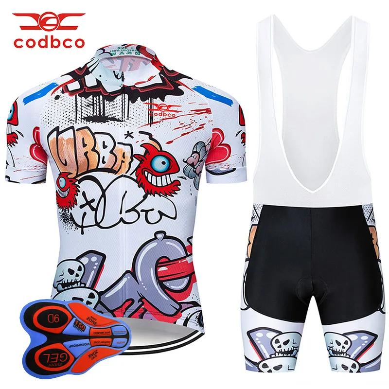 

codbco Brand 2020 Funny Cycling Jersey 9D bib Set MTB Bike Clothing Breathable Bicycle Clothes Men's Short Maillot Culotte