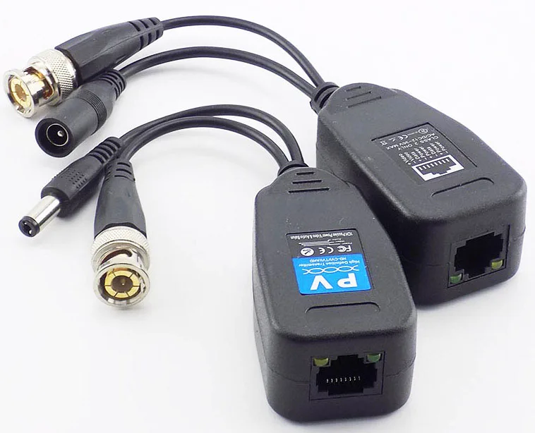1 Pair(2pcs) Passive CCTV Coax BNC Power Video Balun Transceiver Connectors to RJ45 Male for Camera HDTVI/AHD | Безопасность и