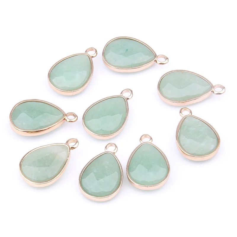 Green Aventurine Натуральный камень воды подвеска в форме капли розы кварцз/тигровый глаз кулон DIY для ожерелья Аксессуары или ювелирных изделий - Окраска металла: Green Aventurine