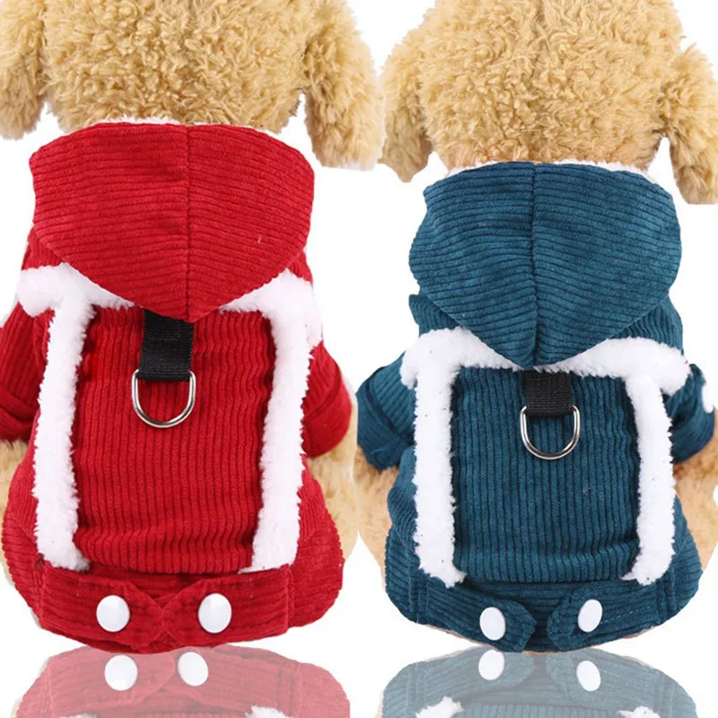 Теплые аксессуары для домашних животных зимний костюм Вельветовая утепленная одежда с хлопковой подкладкой 2-legged поводковое кольцо