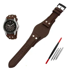 Premium Handmade Genuine Leather Watchband - 22mm Men's Bracelet Strap - 22mm (Brown black buckle)