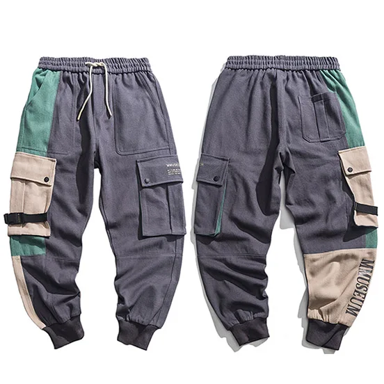 Мужские брюки-карго в стиле хип-хоп, уличная одежда, цветной блок, пэчворк, брюки в стиле Харадзюку, для бега, боковой карман, лента, спортивные брюки, хипстерские брюки - Цвет: A39A1M12 Dark Grey