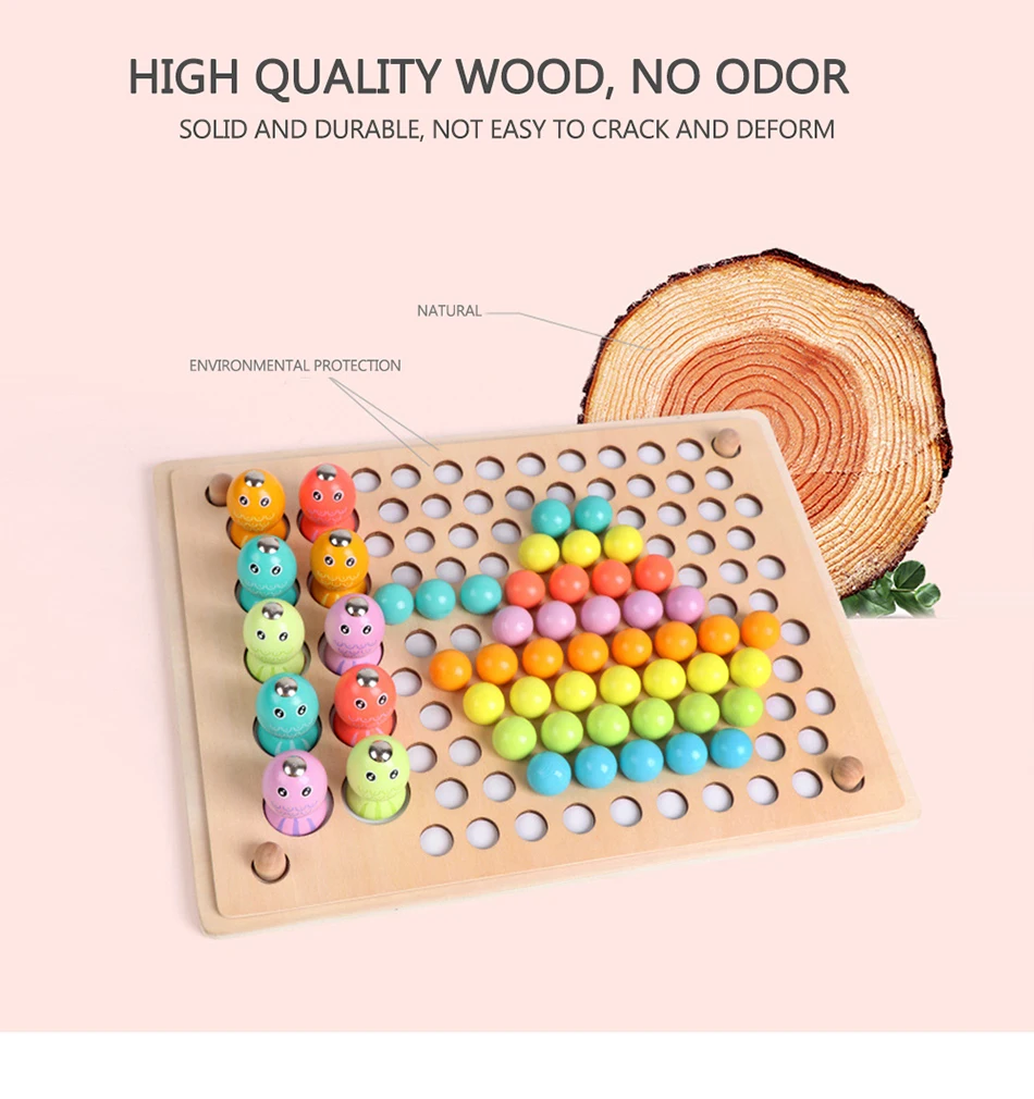 Kids Montessori Wooden Toys Hands Brain Training Clip Beads Chopsticks Beads Toys Early Educational Puzzle Board Math Game Toy