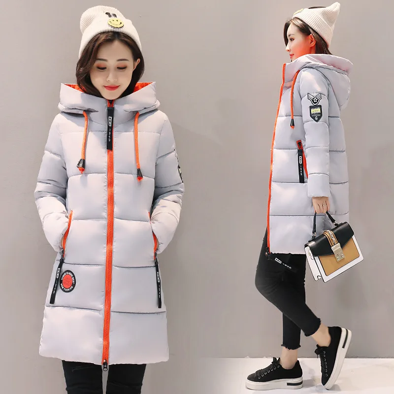 Однотонная зимняя куртка для женщин, пальто с капюшоном, хлопковые стеганые парки, длинная теплая верхняя одежда для девочек