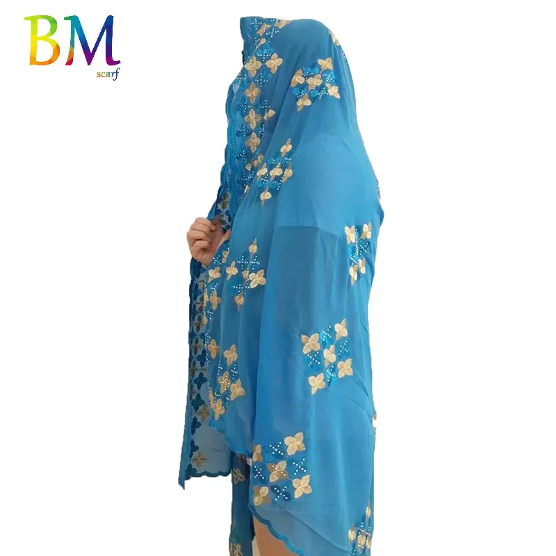 

Latest High Quality African Women Chiffon Scarf Embroidery Musim Scarf Size 200*100cm for shawls wraps BX418