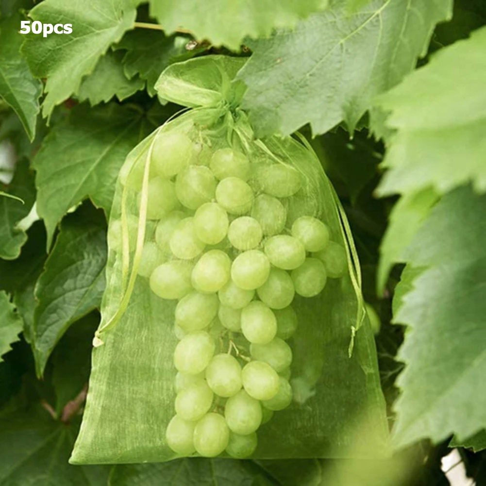 50/100pcs Garden Vegetable Fruit Grow Bag Plants Protection Bags Anti-Bird Gardening Drawstring Net Candy Grape Apple Mesh Pouch