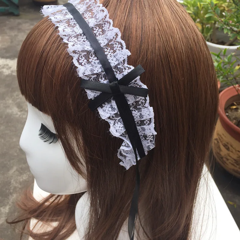 Japanese Lolita Headdress Ears Headband Lolita Maid Lace Bow Ribbon Anime Cosplay Hair Accessories