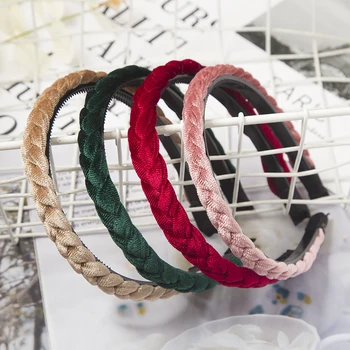 Fasce per capelli per tessitura Fasce per capelli in velluto intrecciato per donna Fasce per capelli Cerchietti per capelli Lunetta elastica per moda Copricapo antiscivolo Lunetta Accessori per capelli