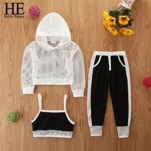 HE Hello Enjoy – ensemble de vêtements d'été pour bébés filles, T Shirt à capuche et pantalon décontractés pour adolescentes 