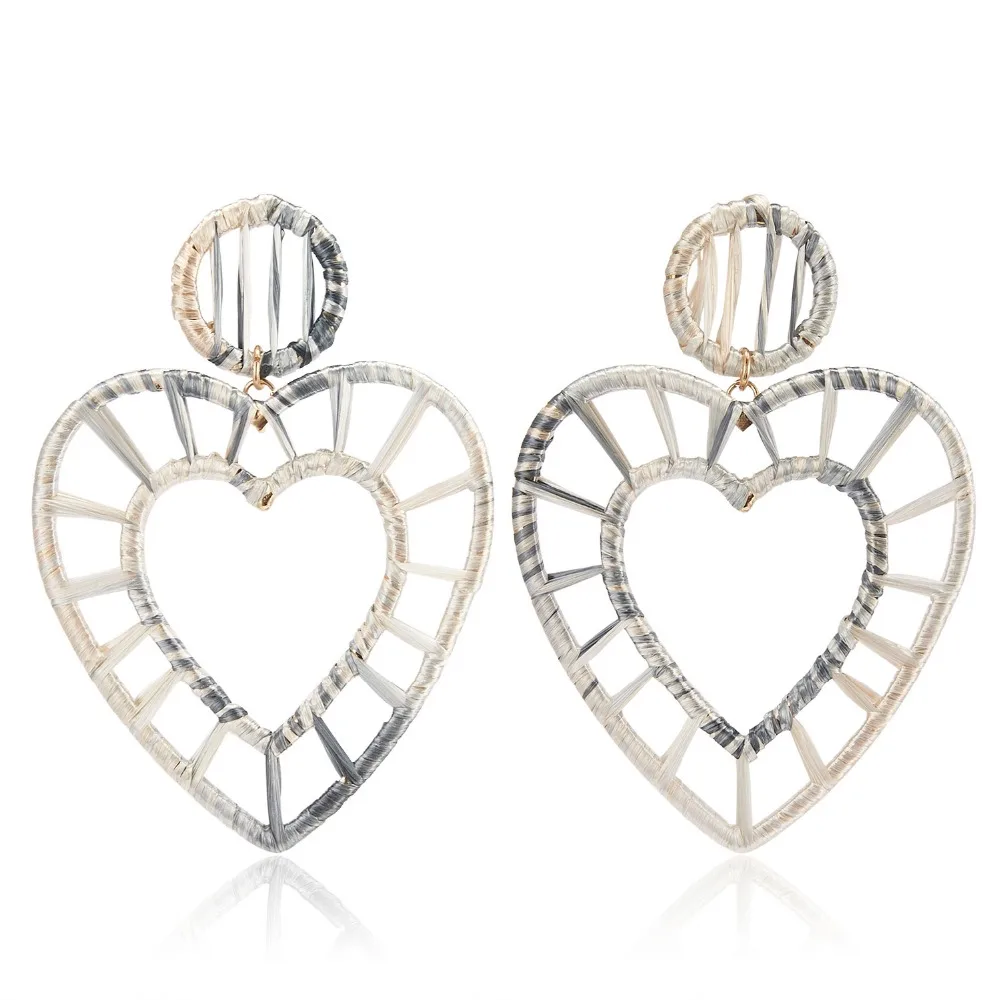 Богемные этнические серьги-капли ручной работы в форме сердца из рафии для женщин и девочек, разноцветные Висячие серьги, подарок, свадебные ювелирные изделия