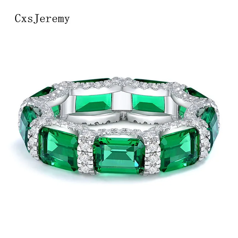 

CxsJeremy S925 Sterling Silver 5*7mm Synthetic Emerald Rings For Women Sparkling Wedding Band Fine Jewelry Gift