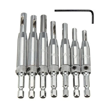 

7pcs Drill Bit Hole Guides Self Centering Cabinet HSS 1/4" Hex Shank Hinge Hardware Door Woodworking
