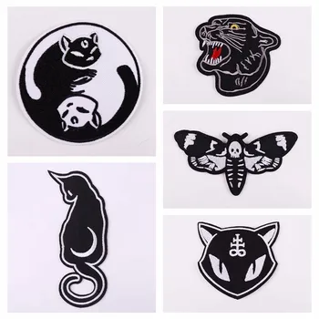 

Punk Style Taichi Cats Black Cats Tiger Appliques Ghost Face Moth Patches Iron On Patches Sewing Skull Embroidery Badges