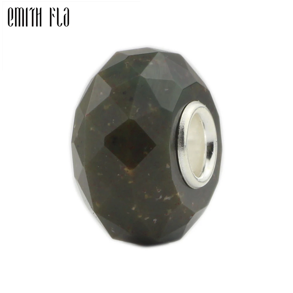 

Faceted Natural Stone Beads 925 Sterling Silver Charm Beads Fit European Charm Bracelets Round Beads For Jewelry Making Big Hole