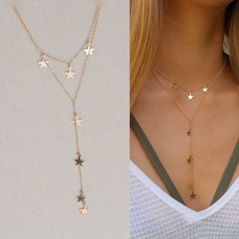 2021 Real 925 Sterling Small Star Delicate Y Shape Long Lariat Multi Layered Necklaces For Sexy Women Lady Fashion Jewelry Gift | Украшения