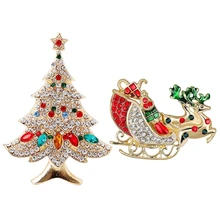2 шт. брошь: 1 шт. Рождественская карета брошь «олень» Булавки модные зимние ювелирные изделия женские подарки и 1 шт. винтажные цветные рождественские украшения