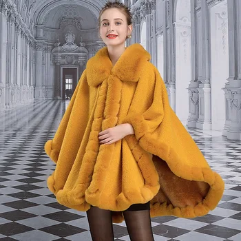 

1028l European and American New Fashion Winter Clothing Women Faux Fur Cloak Rex Rabbit Fur Shawl