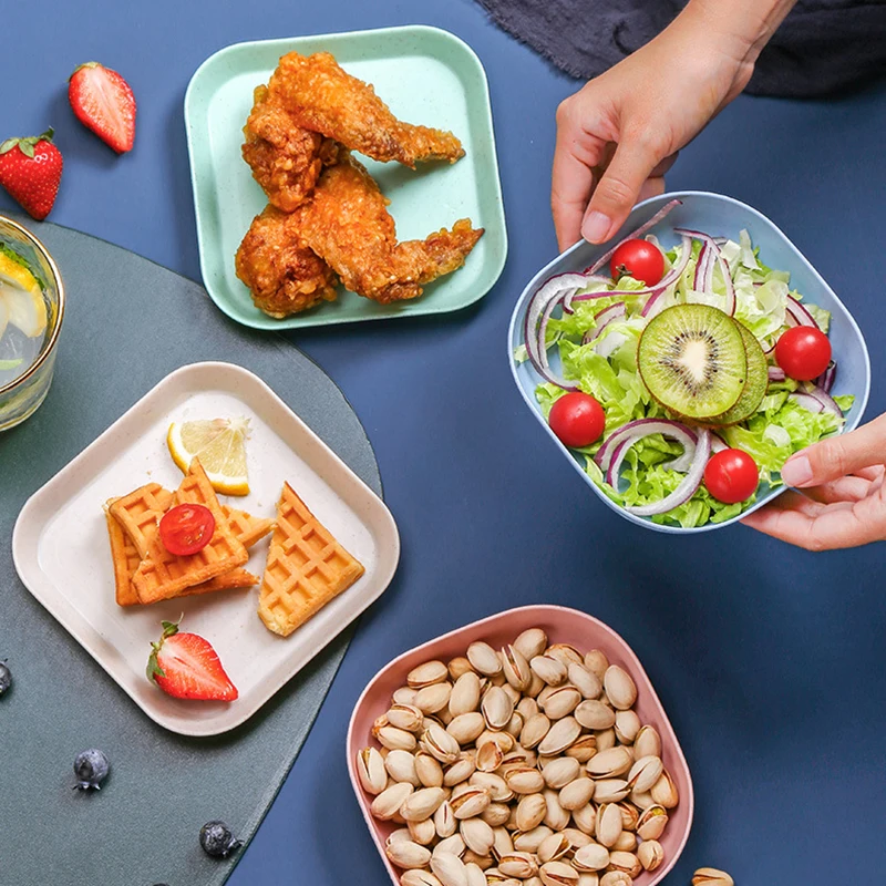 Wheat Straw Plate Tray Lunch Dinner Dessert Fruit Spit Bone Dish Home Snack Dim Sum Plate Plastic Kitchen Tableware