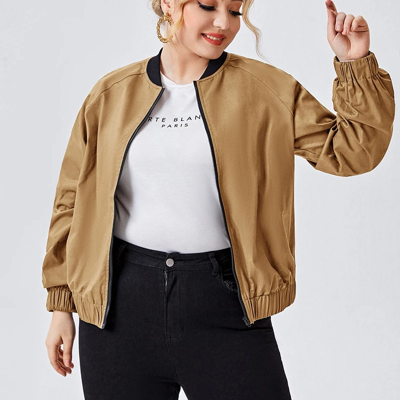 Magro Sólido Feminino Tamanho Grande Bombardeiro Jaqueta Primavera Outono Beisebol Roupas Finas Boutique Casual Miss Blusão Cabolsa 2022 6 2021 magro sólido feminino plus size bombardeiro
