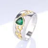 Huitan Vintage anneau creux soirée danse fête accessoires pierre verte gracieuse deux tons anneaux bijoux pour mère cadeau ► Photo 2/6