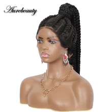 

30Inch Synthetic Braided Lace Front Wig Black Wigs Ponytail Burgundy 13x4 Frontal Glueless Braids Transparent Wigs Braiding Hair
