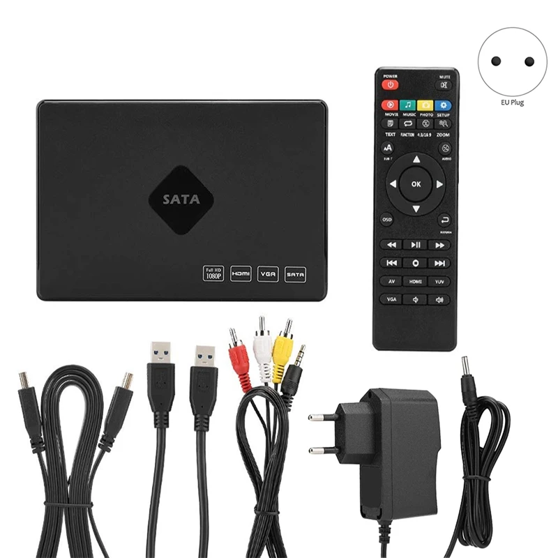 AABB-Мини Full HD 1080P 2,5 дюйма SATa HDD плеер видео аудио медиа с HDMI/VGA/AV/USB/SD/MMC/оптический выход EU Plug