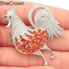 36x47 мм новое поступление петух оранжевый Спессартин Гранат турмалин Белый CZ secrown Подарок серебряная брошь