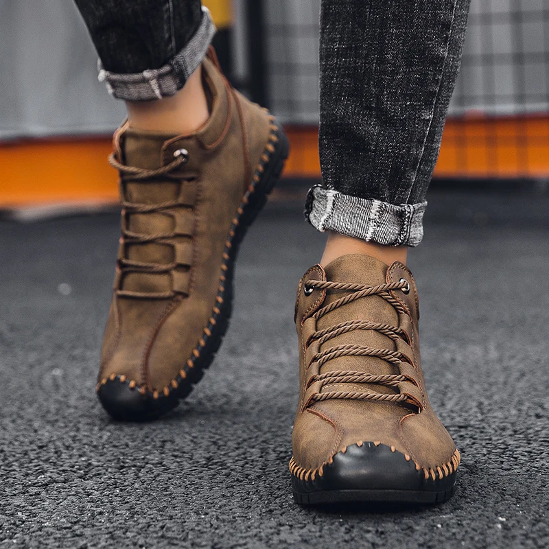 SMS Men's Hiking Shoes Durable Waterproof Anti-Slip Outdoor Climbing Trekking Shoes Zapatos Hombre Warm Snow Boots Plus Size