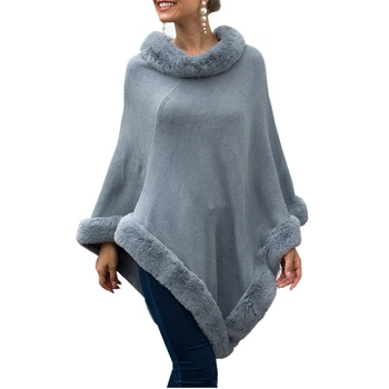 

Sweater Cloak Shawl Capes Women Autumn Winter Furry Round Neck Pullover Solid Color Sweater Poncho