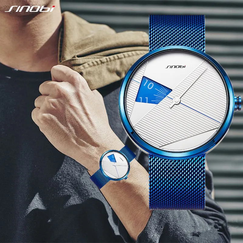 SINOBI Креативные мужские модные часы синий Миланский ремешок кварцевые наручные часы человек вращать циферблат часы спортивные часы relogio masculino