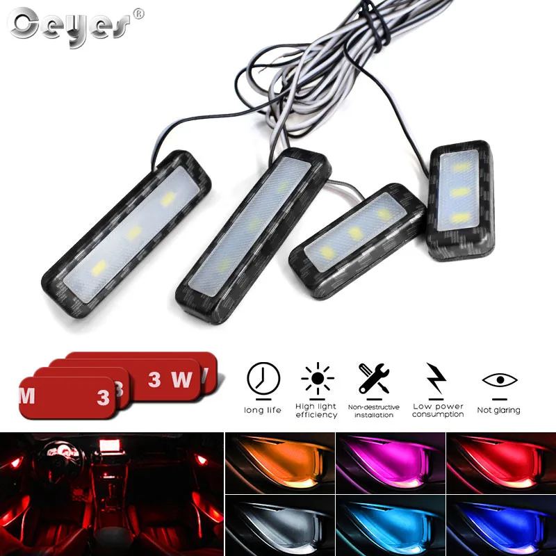 4Pcs LED Ambient Light Car Inner Bowl Light Interior Armrest Lights Door Handle Lights Handrail Lights Decorative Lamp Universal Car Light  (1)