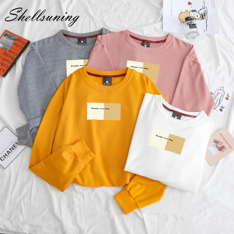 

Shellsuning 2019 New Women Hoodies Long Sleeve Card Letter Printing O Neck Wide Cotton Hoody Harajuku Thin 7 Colors Sweatshirt