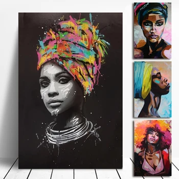 

Colorful Afro Art Pictures Africa Women Posters Canvas Painting Wall Art Picture Girl Room Home Canvas Decor Decoracion Para