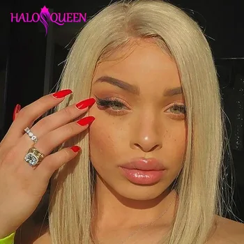 

HALOQUEEN 13x4 613 Blonde Lace Front Wigs Remy Brazilian Straight 613 Short Bob Lace Wig Lace Front Human Hair Wigs For Women