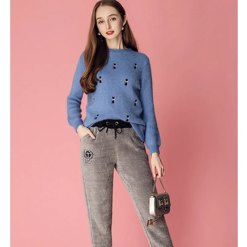 

2018 Autumn And Winter New Style Versatile Sweater Sweater Women's + Slimming Pants Casual Fashion Knitting Suit Tide Burst