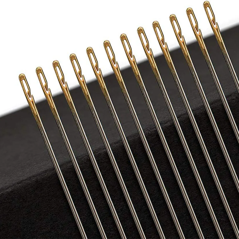 24Pcs Self Threading Needles, Easy Threading Needles for Sewing, Hand  Sewing Needles with Wooden Needle Case (Gold)