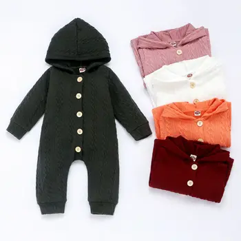 

Autumn Solid Newborn Baby Girls Boy Clothes Knitted Hoodie Romper Jumpsuit Spring Button Outfits Baby Christmas